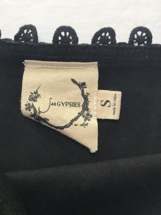 Sea Gypsies Babydoll Slip Dress Small Black Lace Suede Crochet Whimsigoth Fairy - Picture 3 of 12